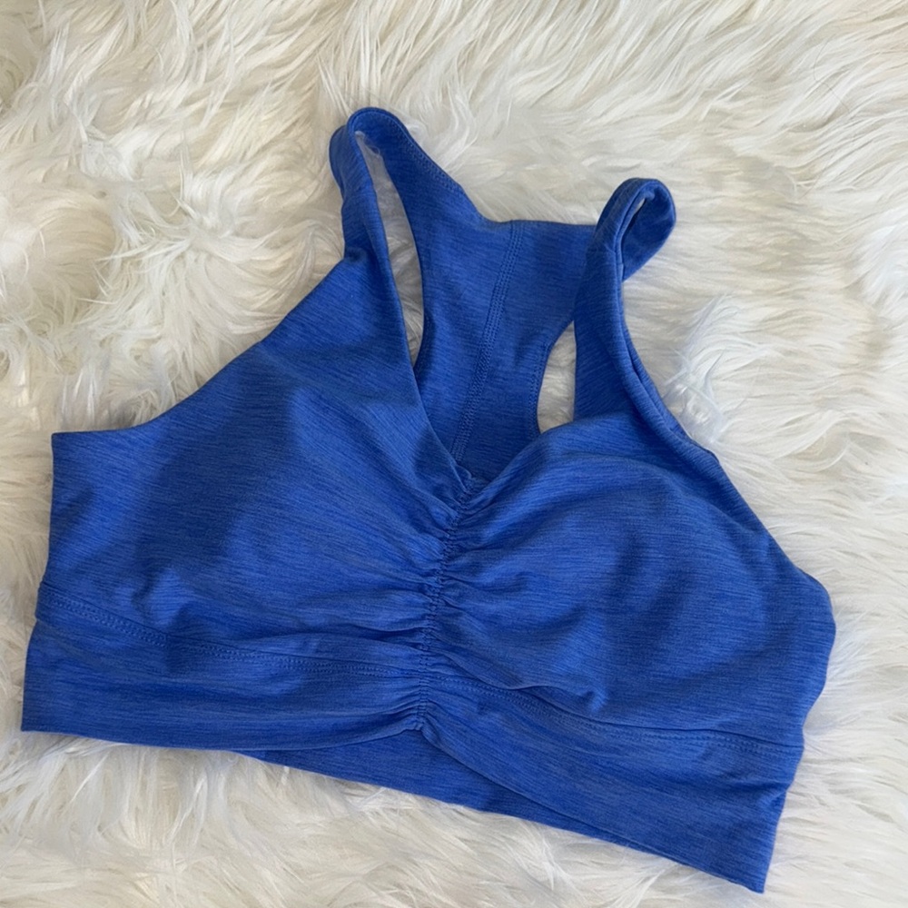 Blue Racerback Sports Bra with Keyhole Detail